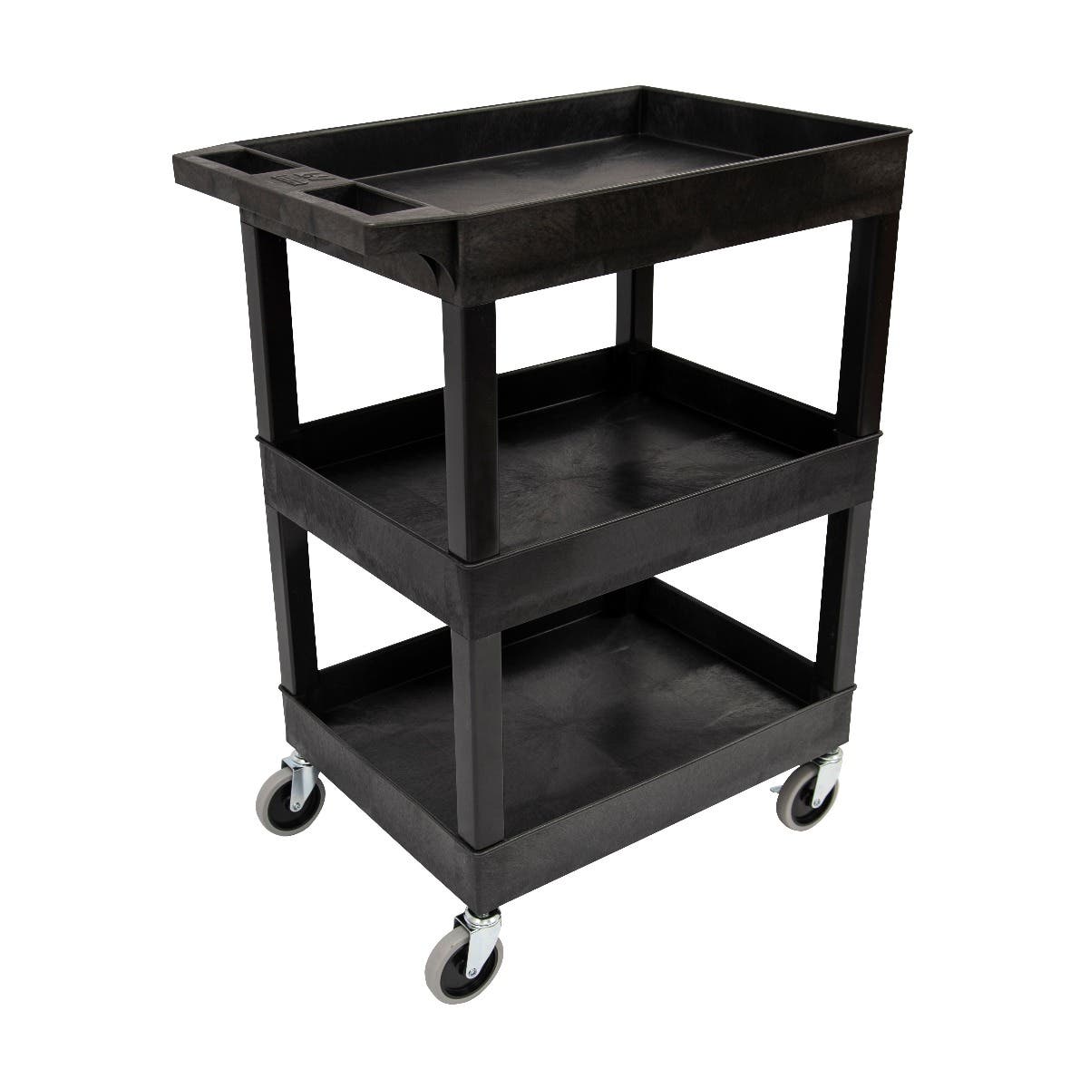 Luxor 24" x 18" Plastic Utility Tub Cart - Three Shelves with Outrigger Utility Cart Bins (Luxor LUX-SEC111-B-OUTRIG)