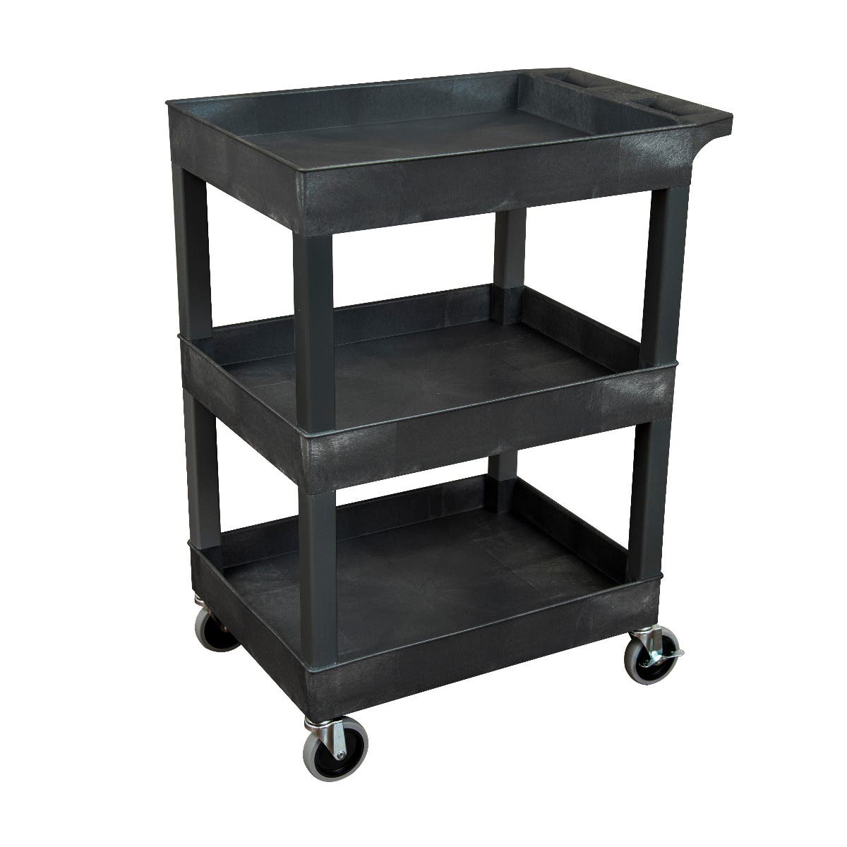 Luxor 24" x 18" Plastic Utility Tub Cart - Three Shelves with Outrigger Utility Cart Bins (Luxor LUX-SEC111-B-OUTRIG)