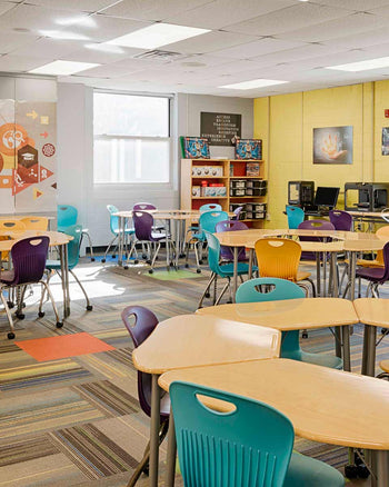 school classroom with chairs and desks