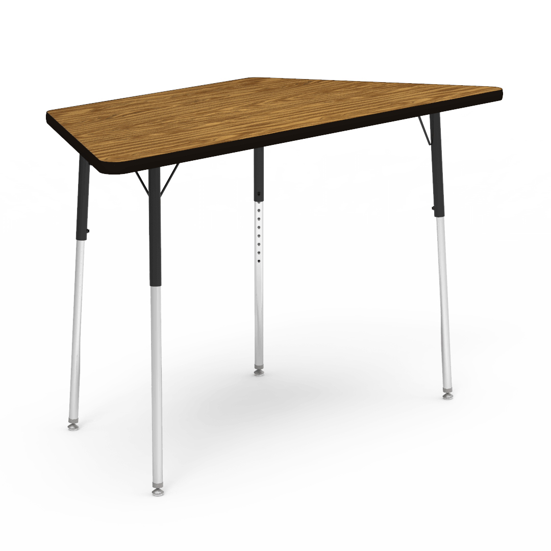 Trapezoid Preschool Activity Table with Heavy Duty Medium Oak Laminate Top - Preschool Height Adjustable Legs (30"W x 60"L x 17-25"H)