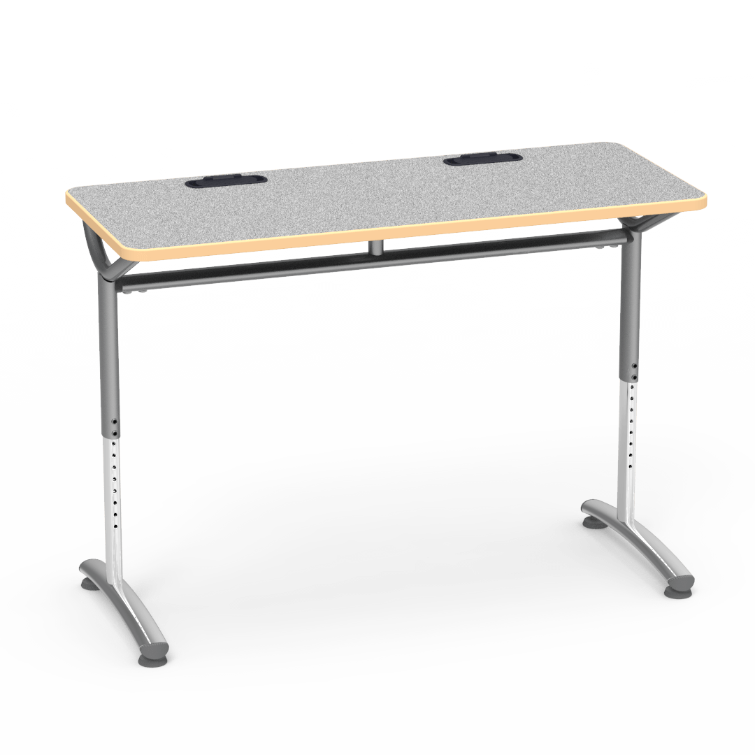 Virco TEXT Series Training Study Computer Desk Table with 2 Grommets 48"W x 20"D x 26"-34"H (TABLE-TE20488YADJGR2)