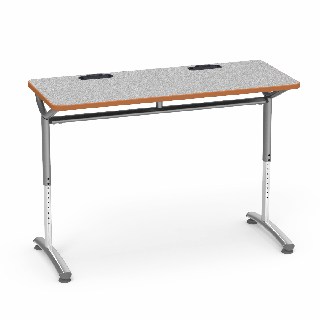 Virco TEXT Series Training Study Computer Desk Table with 2 Grommets 48"W x 20"D x 26"-34"H (TABLE-TE20488YADJGR2)
