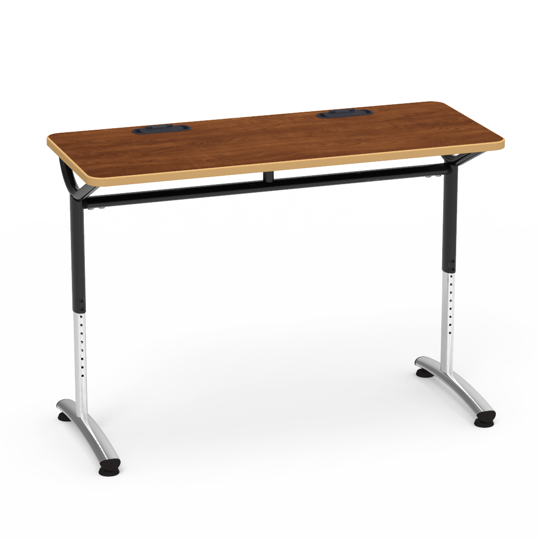Virco TEXT Series Training Study Computer Desk Table with 2 Grommets 48"W x 20"D x 26"-34"H (TABLE-TE20488YADJGR2)