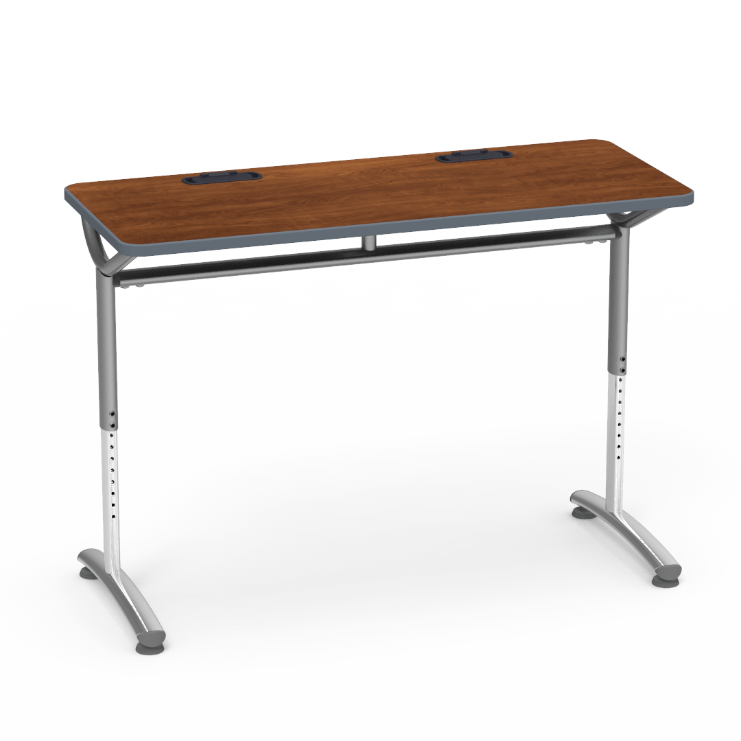 Virco TEXT Series Training Study Computer Desk Table with 2 Grommets 48"W x 20"D x 26"-34"H (TABLE-TE20488YADJGR2)