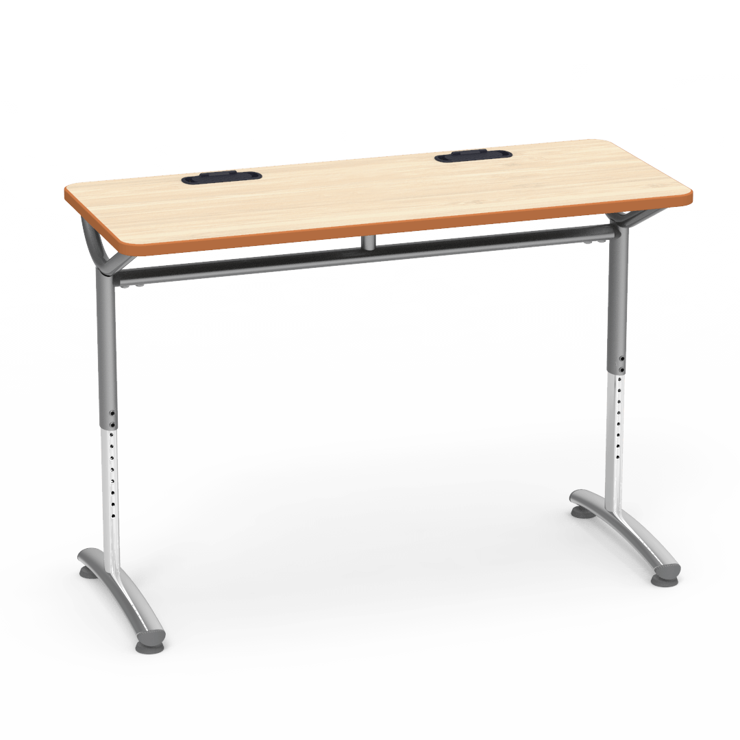Virco TEXT Series Training Study Computer Desk Table with 2 Grommets 48"W x 20"D x 26"-34"H (TABLE-TE20488YADJGR2)