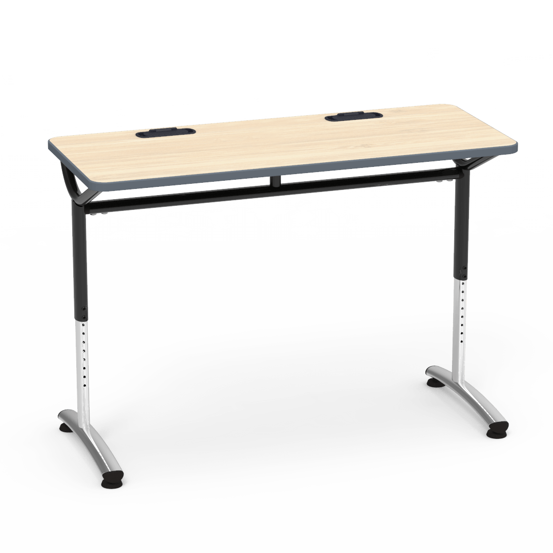Virco TEXT Series Training Study Computer Desk Table with 2 Grommets 48"W x 20"D x 26"-34"H (TABLE-TE20488YADJGR2)