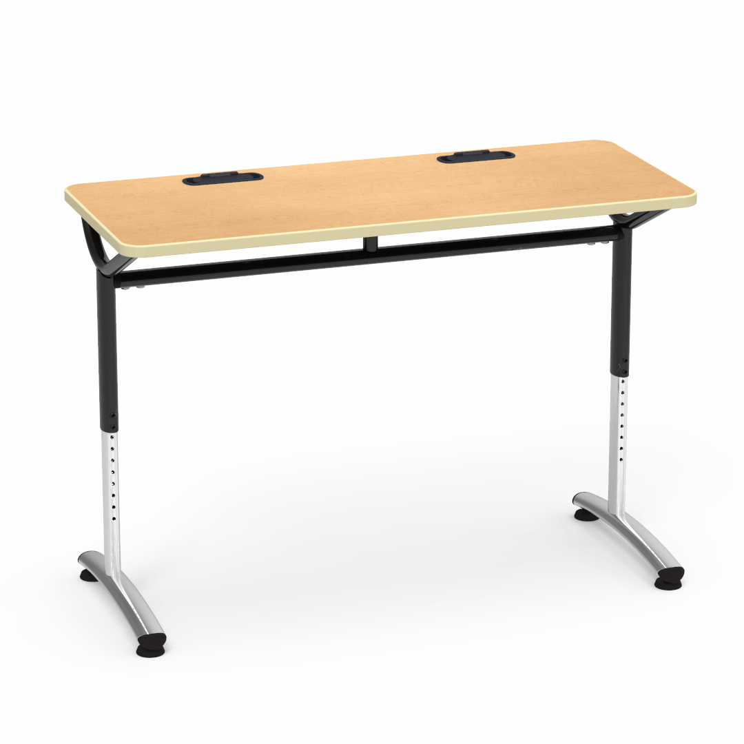 Virco TEXT Series Training Study Computer Desk Table with 2 Grommets 48"W x 20"D x 26"-34"H (TABLE-TE20488YADJGR2)