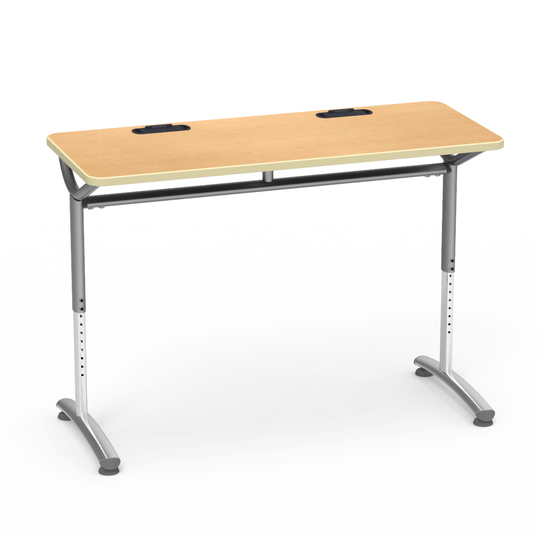 Virco TEXT Series Training Study Computer Desk Table with 2 Grommets 48"W x 20"D x 26"-34"H (TABLE-TE20488YADJGR2)