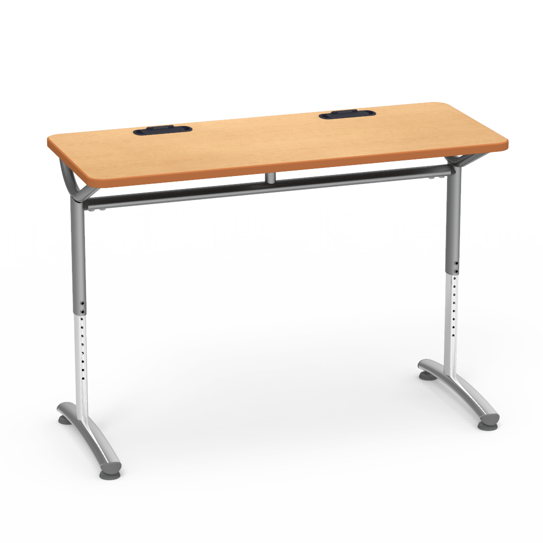 Virco TEXT Series Training Study Computer Desk Table with 2 Grommets 48"W x 20"D x 26"-34"H (TABLE-TE20488YADJGR2)