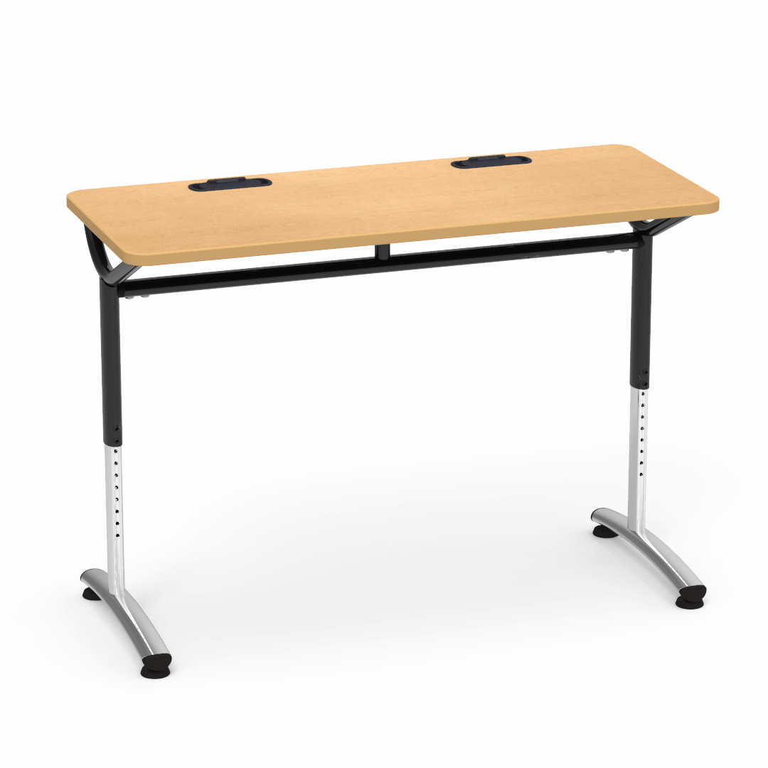 Virco TEXT Series Training Study Computer Desk Table with 2 Grommets 48"W x 20"D x 26"-34"H (TABLE-TE20488YADJGR2)