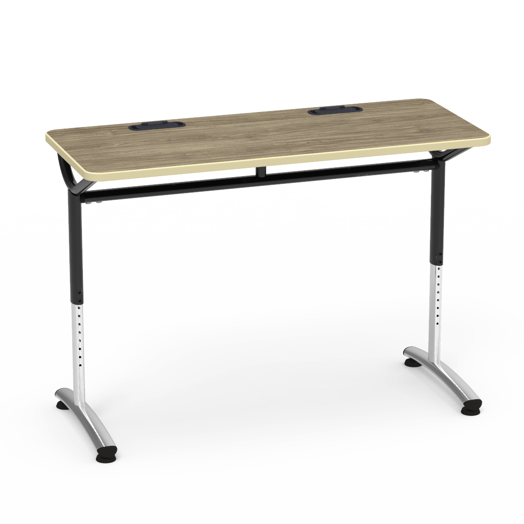 Virco TEXT Series Training Study Computer Desk Table with 2 Grommets 48"W x 20"D x 26"-34"H (TABLE-TE20488YADJGR2)