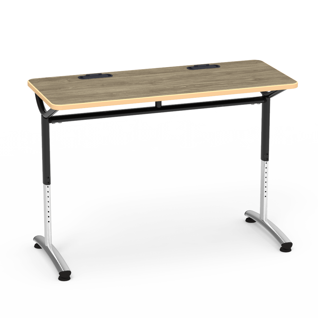 Virco TEXT Series Training Study Computer Desk Table with 2 Grommets 48"W x 20"D x 26"-34"H (TABLE-TE20488YADJGR2)