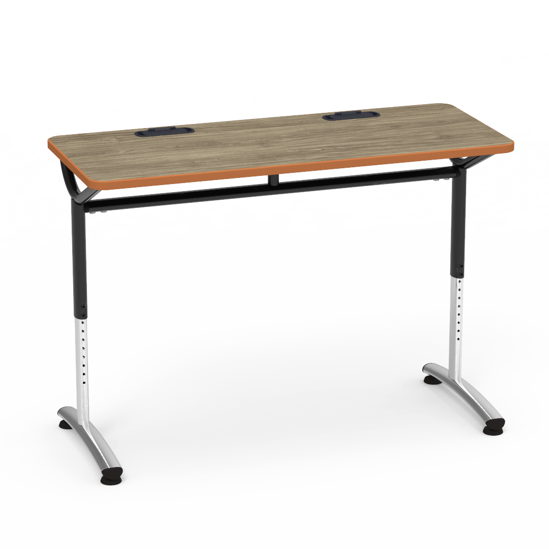 Virco TEXT Series Training Study Computer Desk Table with 2 Grommets 48"W x 20"D x 26"-34"H (TABLE-TE20488YADJGR2)