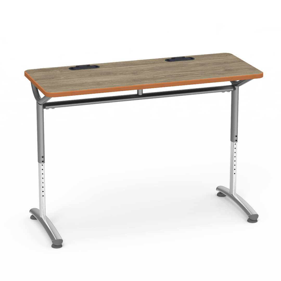 Virco TEXT Series Training Study Computer Desk Table with 2 Grommets 48"W x 20"D x 26"-34"H (TABLE-TE20488YADJGR2)