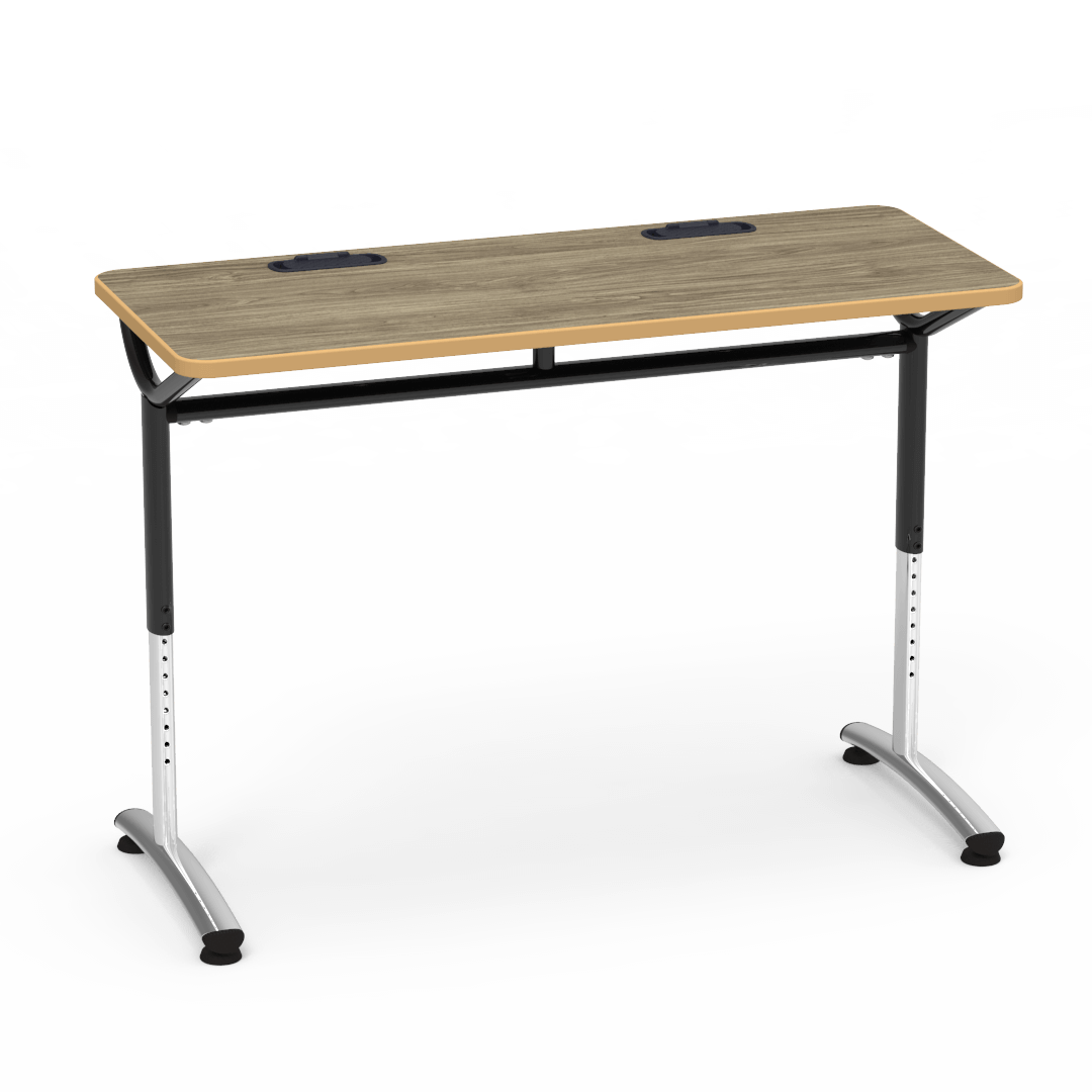 Virco TEXT Series Training Study Computer Desk Table with 2 Grommets 48"W x 20"D x 26"-34"H (TABLE-TE20488YADJGR2)
