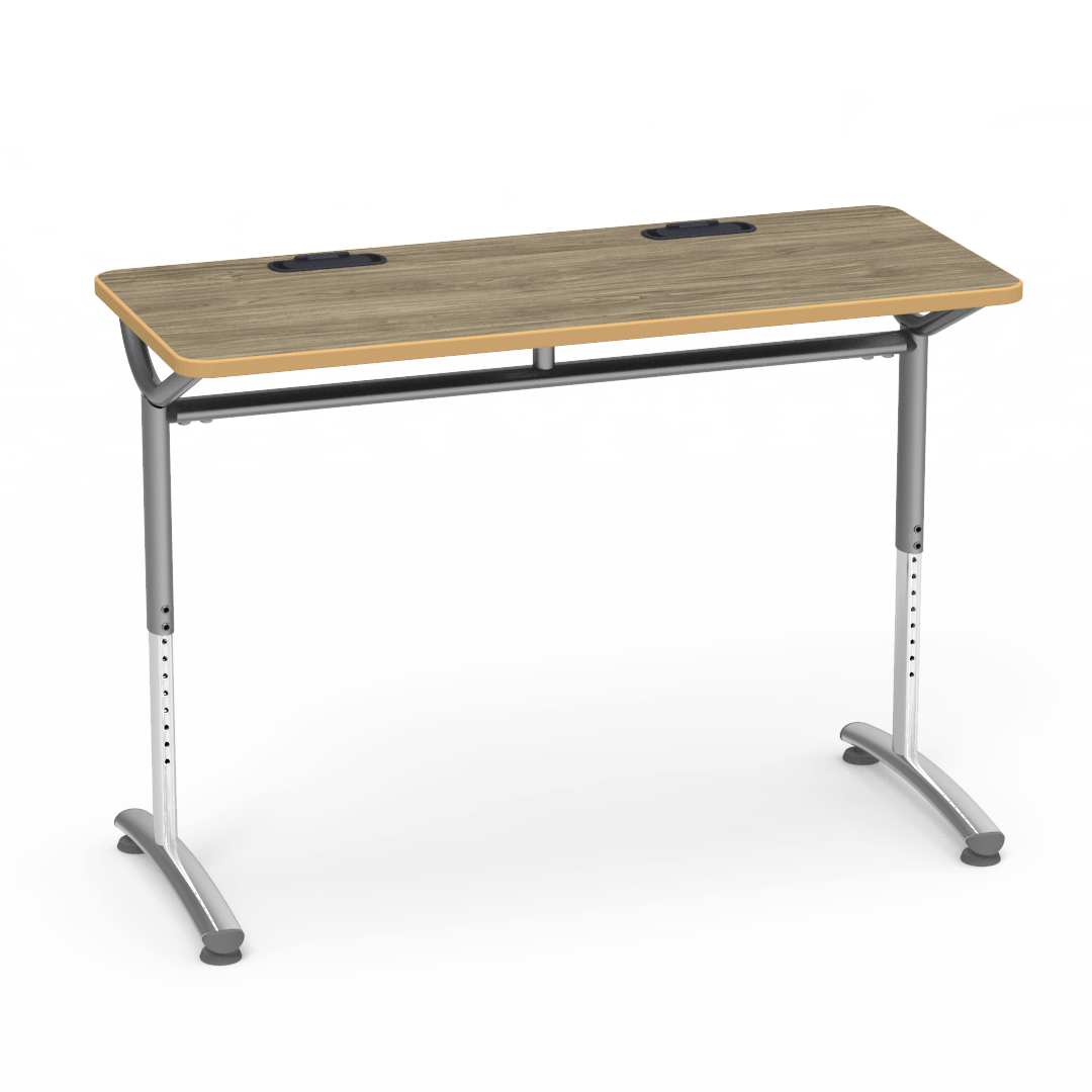 Virco TEXT Series Training Study Computer Desk Table with 2 Grommets 48"W x 20"D x 26"-34"H (TABLE-TE20488YADJGR2)
