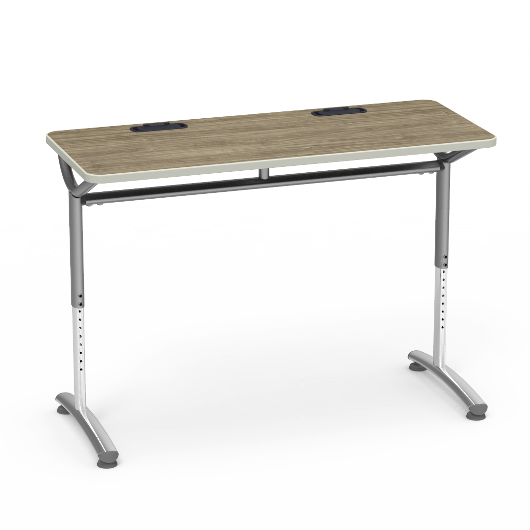 Virco TEXT Series Training Study Computer Desk Table with 2 Grommets 48"W x 20"D x 26"-34"H (TABLE-TE20488YADJGR2)