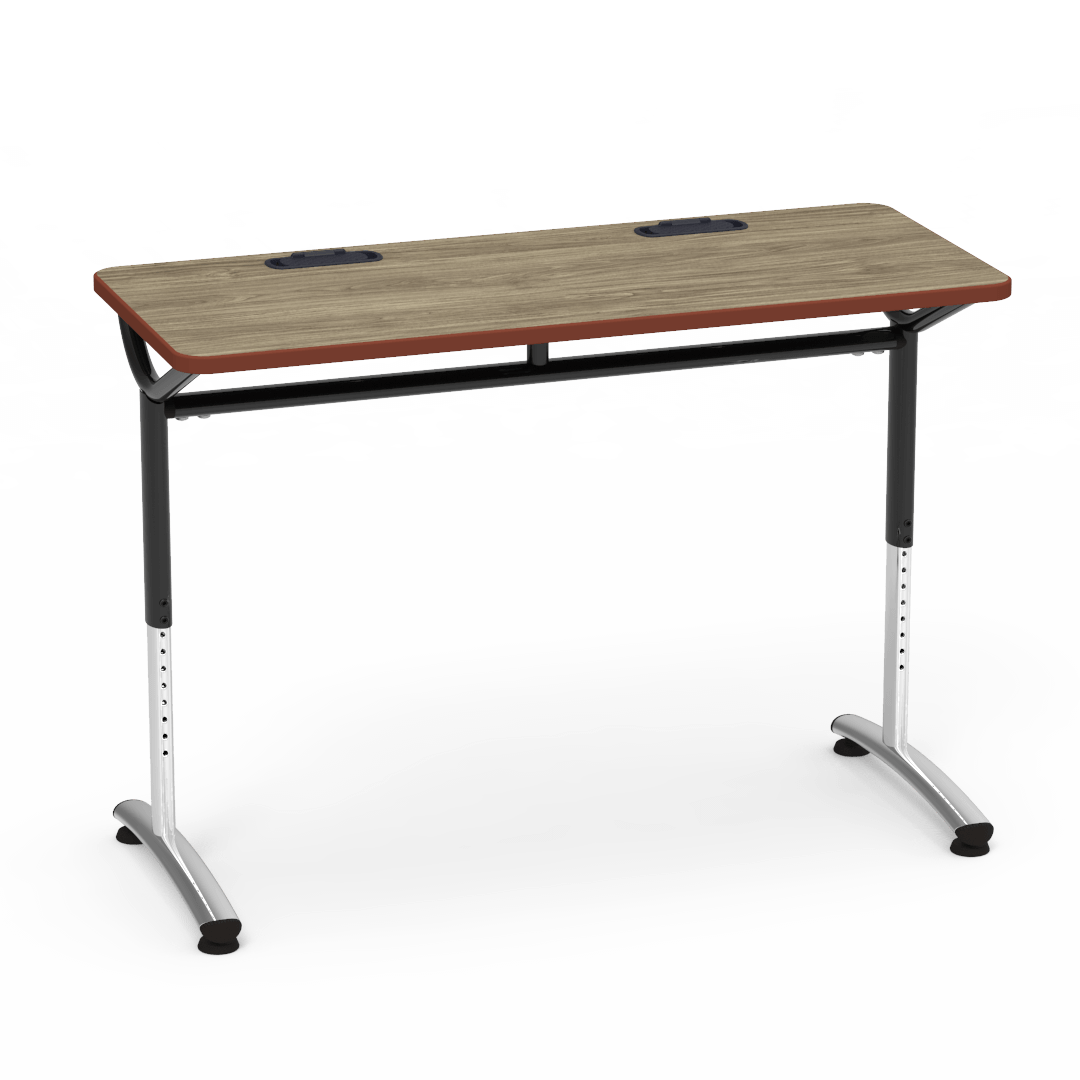 Virco TEXT Series Training Study Computer Desk Table with 2 Grommets 48"W x 20"D x 26"-34"H (TABLE-TE20488YADJGR2)