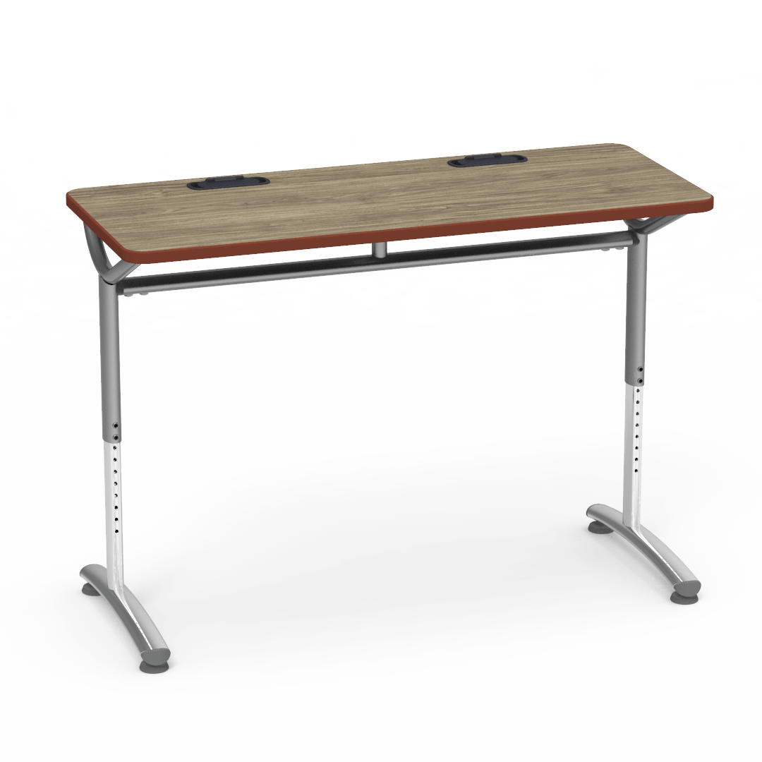 Virco TEXT Series Training Study Computer Desk Table with 2 Grommets 48"W x 20"D x 26"-34"H (TABLE-TE20488YADJGR2)