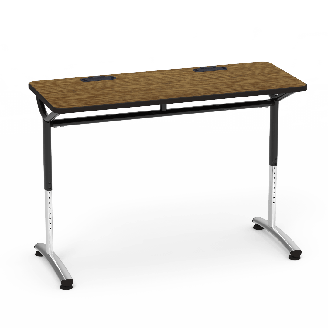 Virco TEXT Series Training Study Computer Desk Table with 2 Grommets 48"W x 20"D x 26"-34"H (TABLE-TE20488YADJGR2)