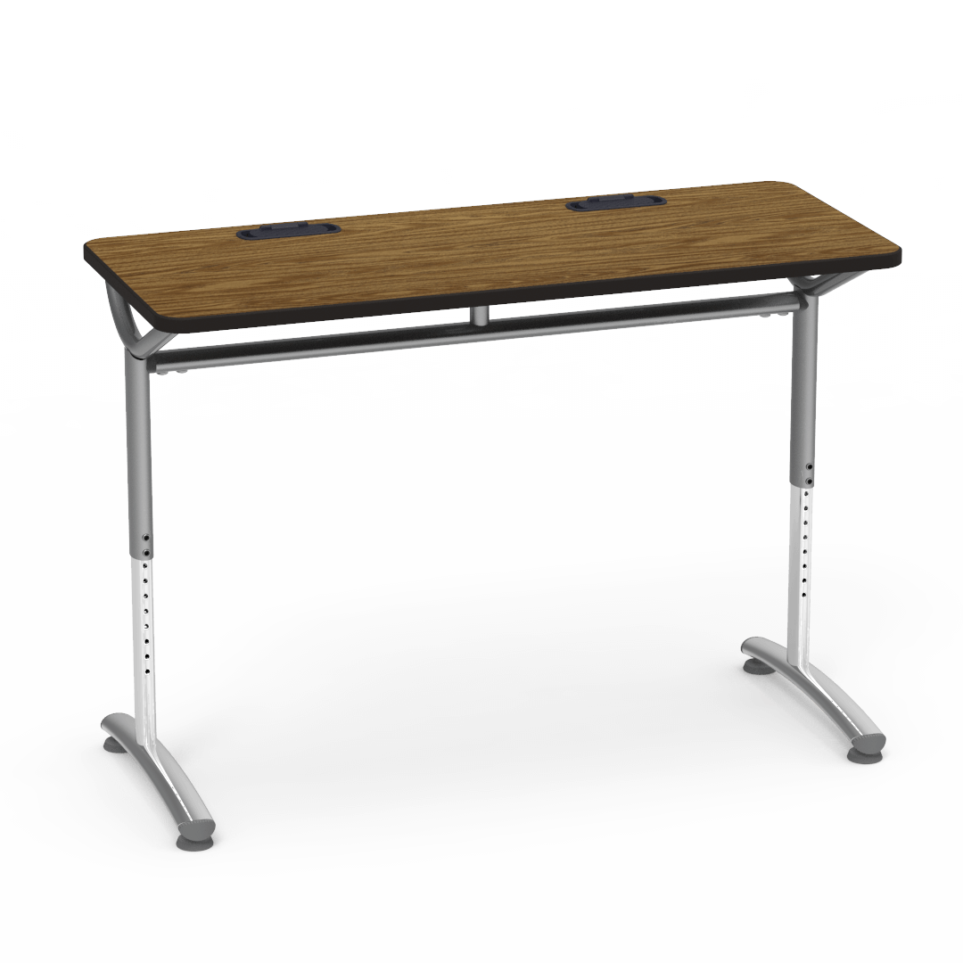Virco TEXT Series Training Study Computer Desk Table with 2 Grommets 48"W x 20"D x 26"-34"H (TABLE-TE20488YADJGR2)
