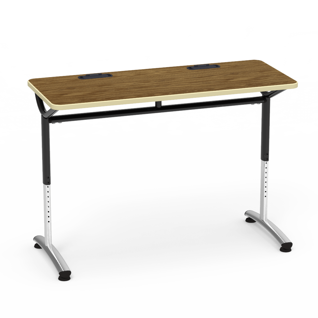 Virco TEXT Series Training Study Computer Desk Table with 2 Grommets 48"W x 20"D x 26"-34"H (TABLE-TE20488YADJGR2)