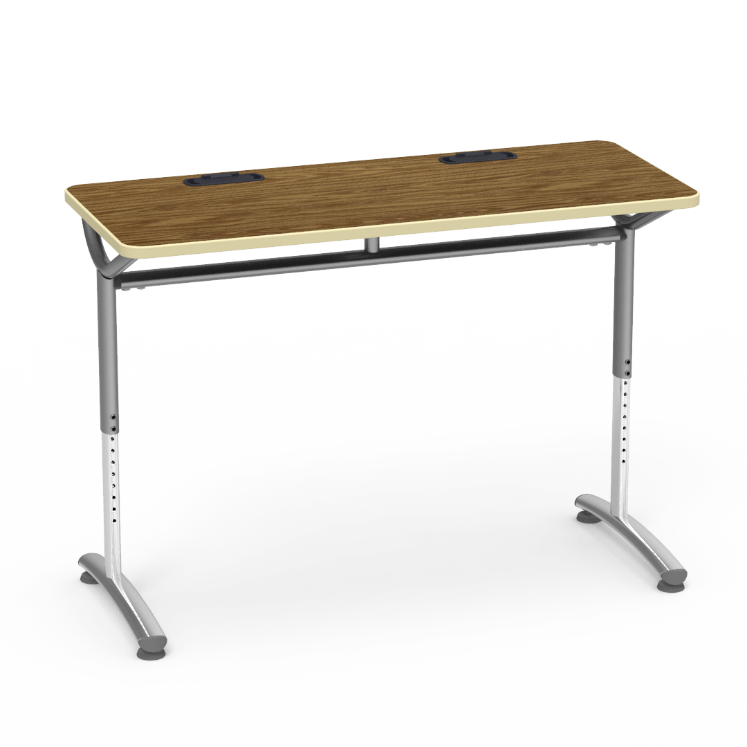 Virco TEXT Series Training Study Computer Desk Table with 2 Grommets 48"W x 20"D x 26"-34"H (TABLE-TE20488YADJGR2)