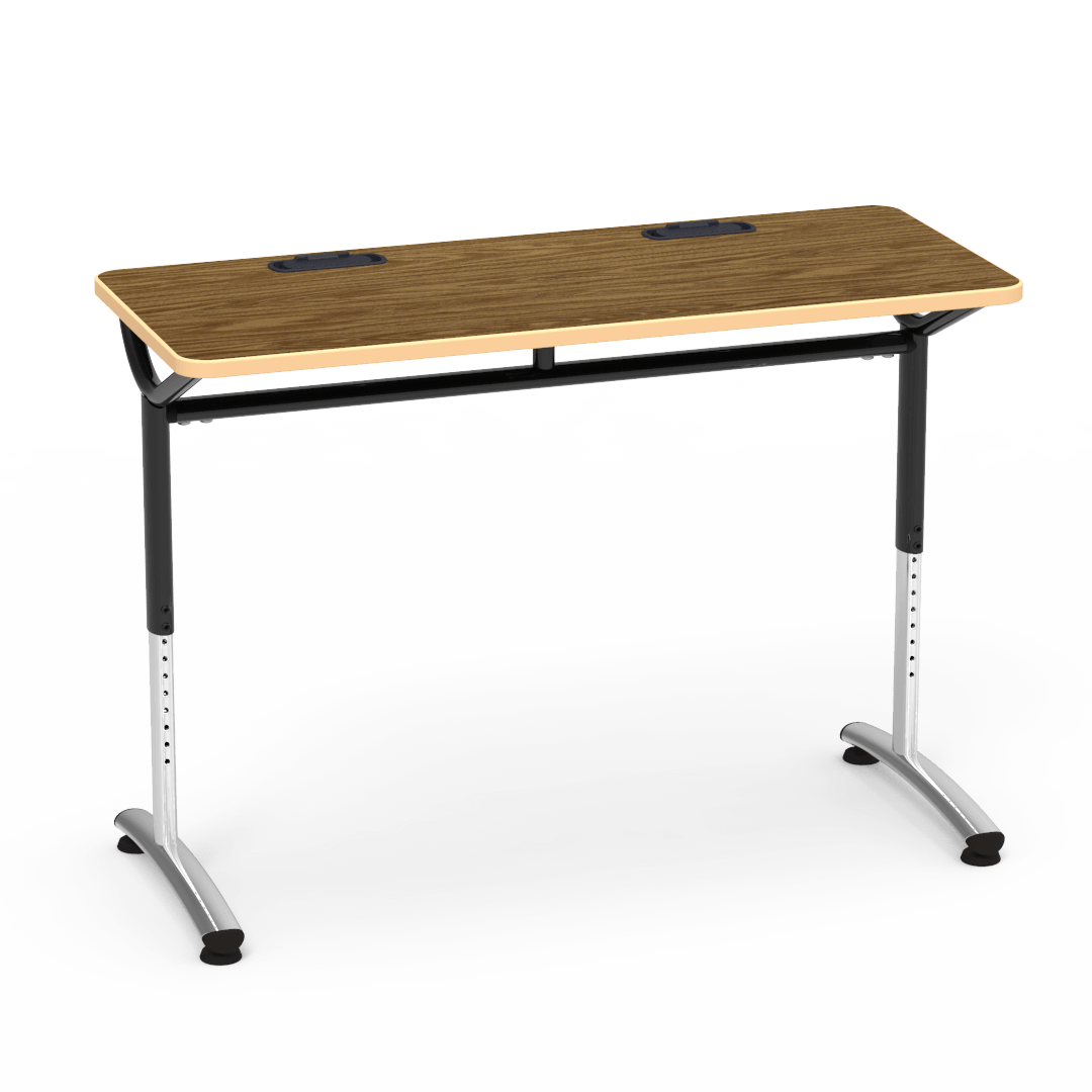 Virco TEXT Series Training Study Computer Desk Table with 2 Grommets 48"W x 20"D x 26"-34"H (TABLE-TE20488YADJGR2)