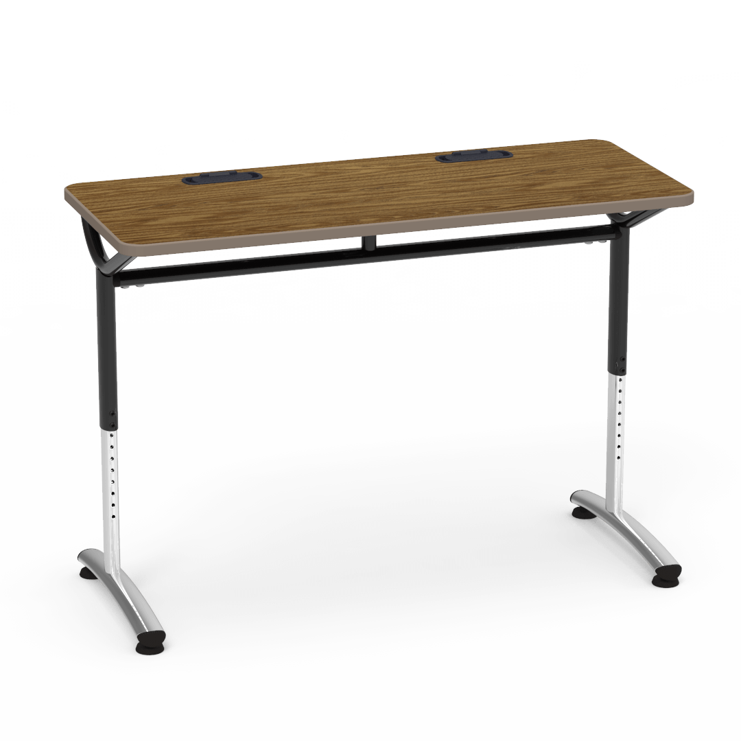 Virco TEXT Series Training Study Computer Desk Table with 2 Grommets 48"W x 20"D x 26"-34"H (TABLE-TE20488YADJGR2)
