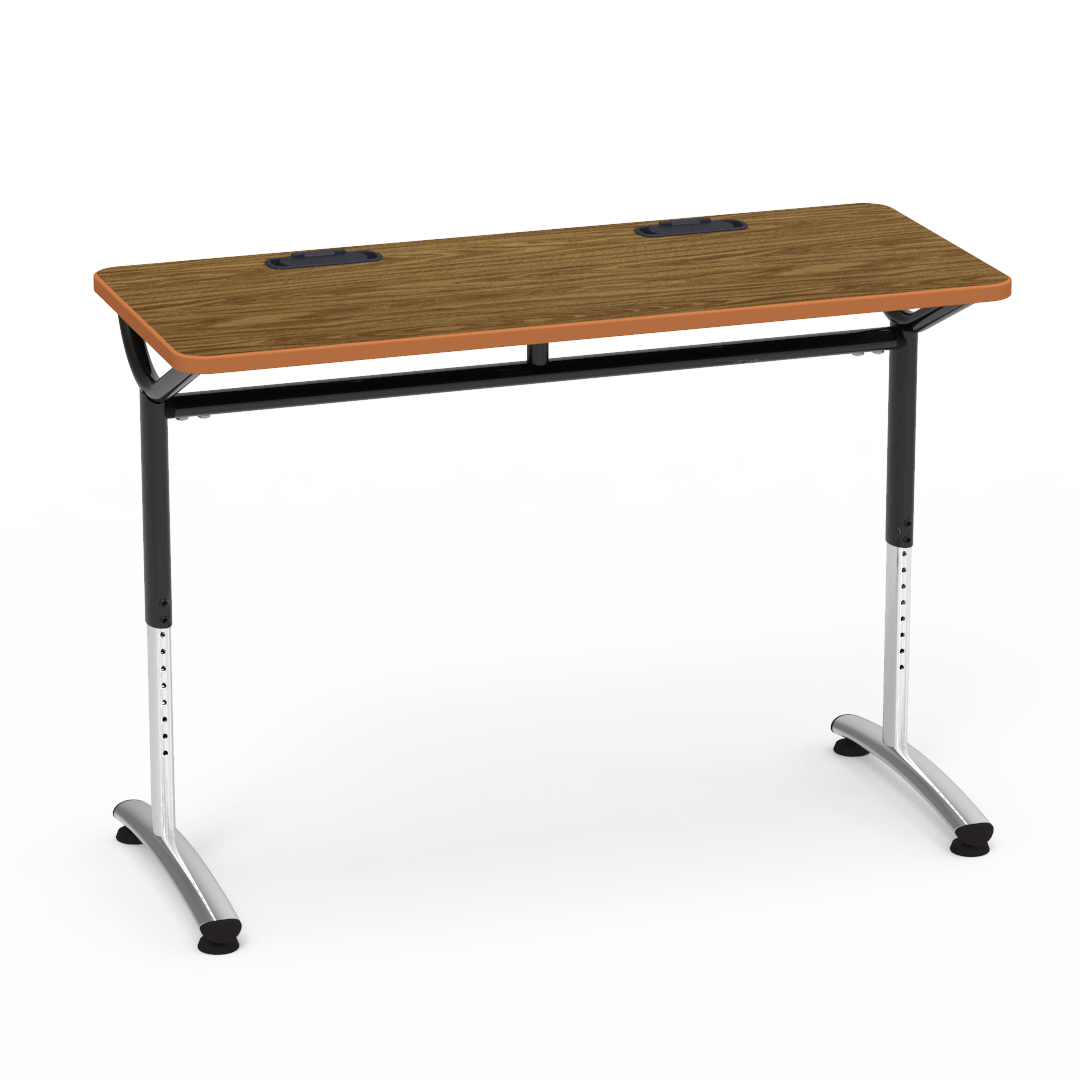 Virco TEXT Series Training Study Computer Desk Table with 2 Grommets 48"W x 20"D x 26"-34"H (TABLE-TE20488YADJGR2)