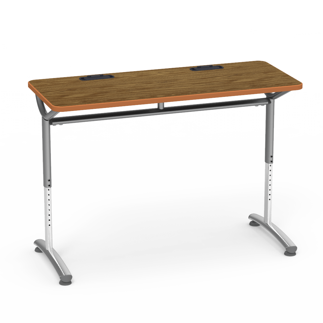 Virco TEXT Series Training Study Computer Desk Table with 2 Grommets 48"W x 20"D x 26"-34"H (TABLE-TE20488YADJGR2)