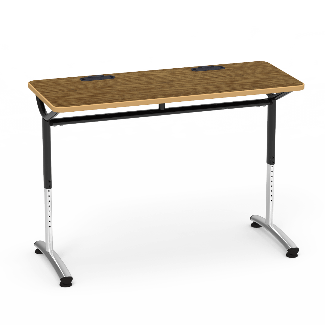 Virco TEXT Series Training Study Computer Desk Table with 2 Grommets 48"W x 20"D x 26"-34"H (TABLE-TE20488YADJGR2)