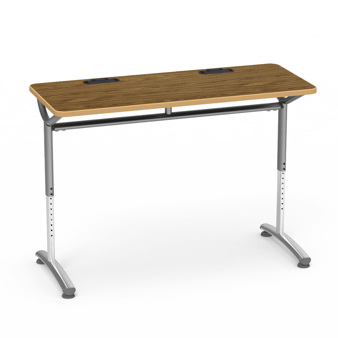 Virco TEXT Series Training Study Computer Desk Table with 2 Grommets 48"W x 20"D x 26"-34"H (TABLE-TE20488YADJGR2)