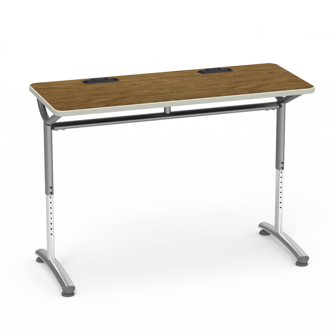 Virco TEXT Series Training Study Computer Desk Table with 2 Grommets 48"W x 20"D x 26"-34"H (TABLE-TE20488YADJGR2)