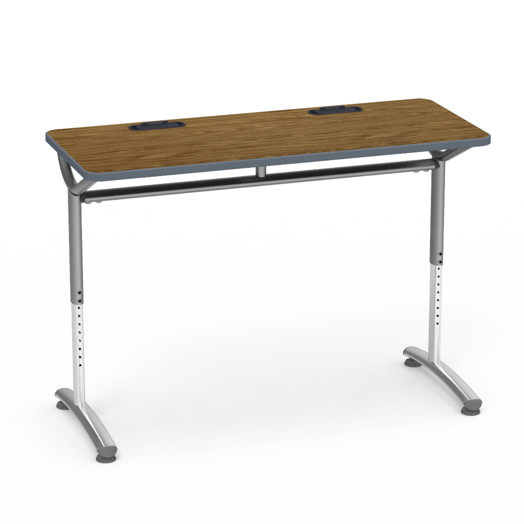 Virco TEXT Series Training Study Computer Desk Table with 2 Grommets 48"W x 20"D x 26"-34"H (TABLE-TE20488YADJGR2)
