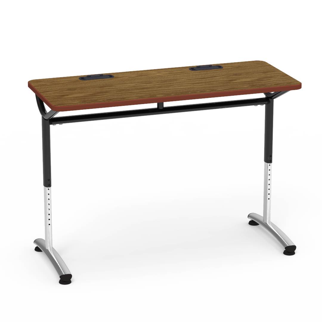 Virco TEXT Series Training Study Computer Desk Table with 2 Grommets 48"W x 20"D x 26"-34"H (TABLE-TE20488YADJGR2)