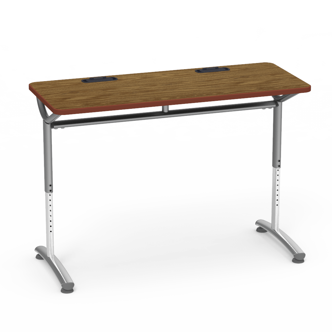 Virco TEXT Series Training Study Computer Desk Table with 2 Grommets 48"W x 20"D x 26"-34"H (TABLE-TE20488YADJGR2)