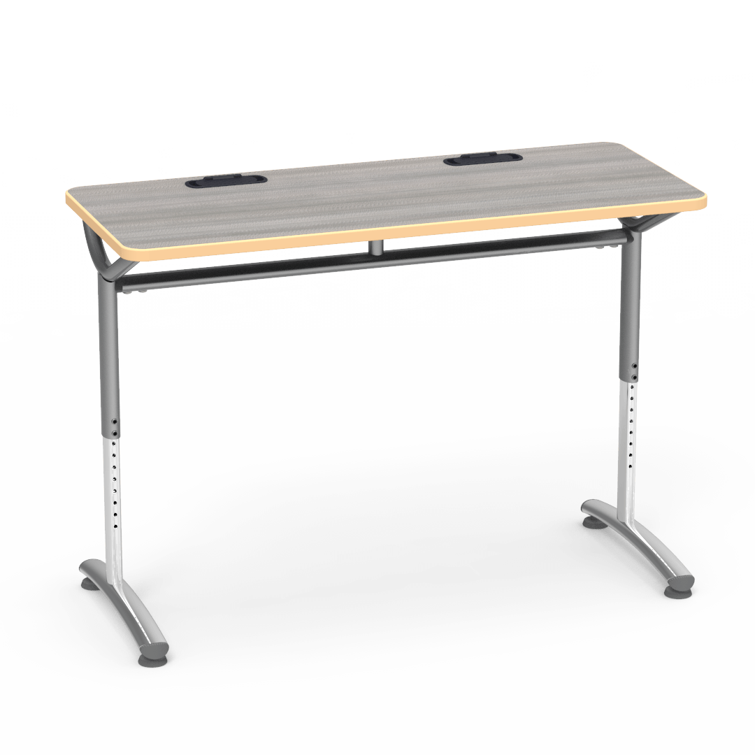 Virco TEXT Series Training Study Computer Desk Table with 2 Grommets 48"W x 20"D x 26"-34"H (TABLE-TE20488YADJGR2)