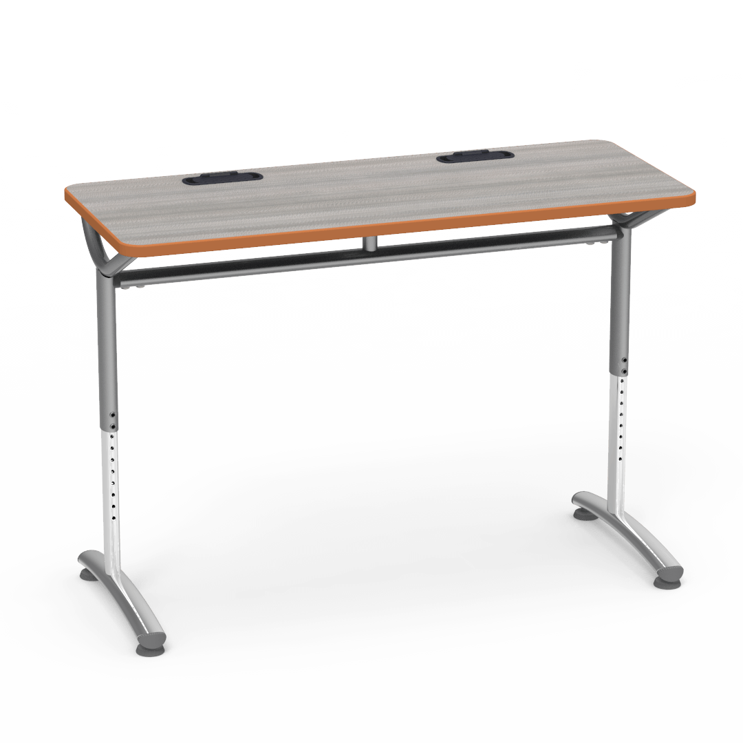 Virco TEXT Series Training Study Computer Desk Table with 2 Grommets 48"W x 20"D x 26"-34"H (TABLE-TE20488YADJGR2)