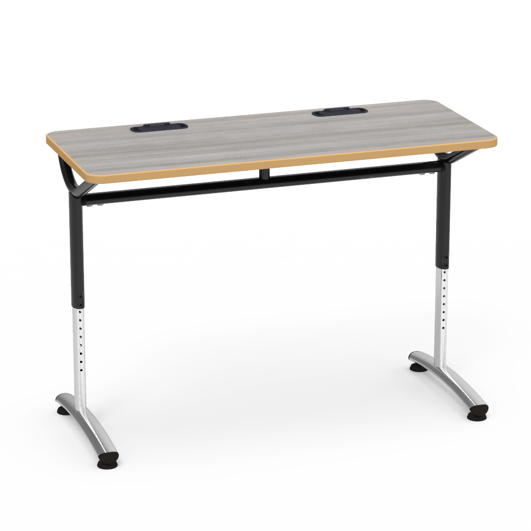 Virco TEXT Series Training Study Computer Desk Table with 2 Grommets 48"W x 20"D x 26"-34"H (TABLE-TE20488YADJGR2)