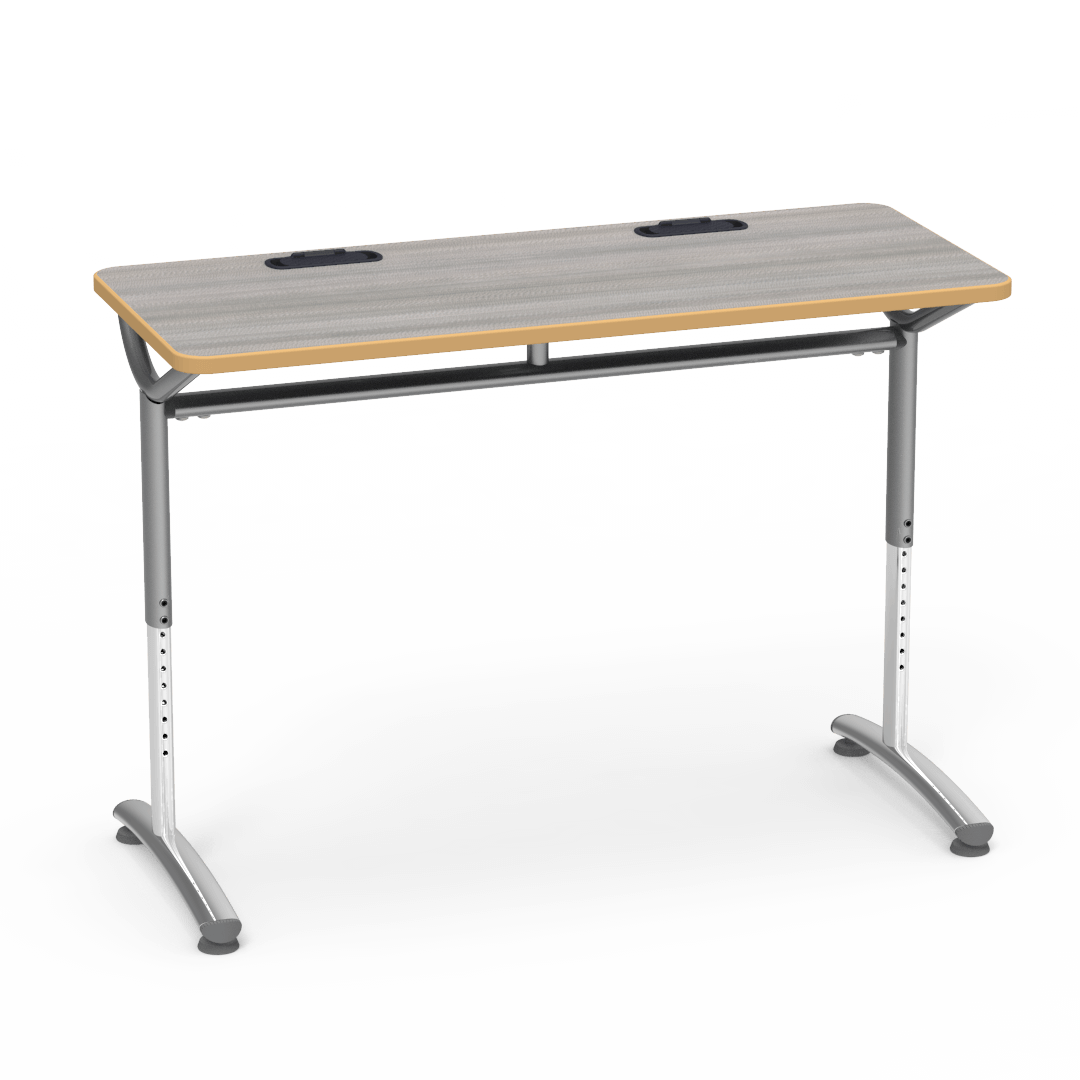 Virco TEXT Series Training Study Computer Desk Table with 2 Grommets 48"W x 20"D x 26"-34"H (TABLE-TE20488YADJGR2)