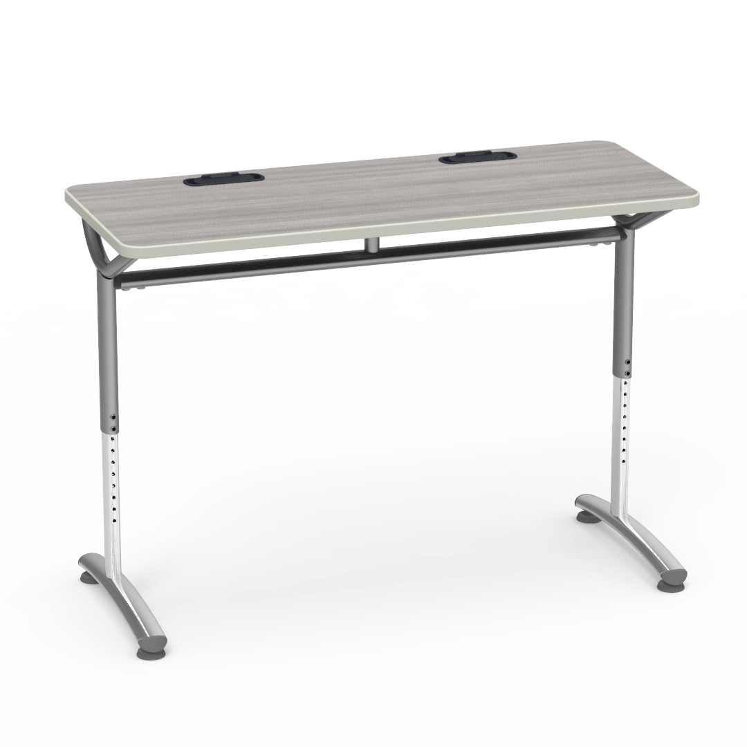 Virco TEXT Series Training Study Computer Desk Table with 2 Grommets 48"W x 20"D x 26"-34"H (TABLE-TE20488YADJGR2)