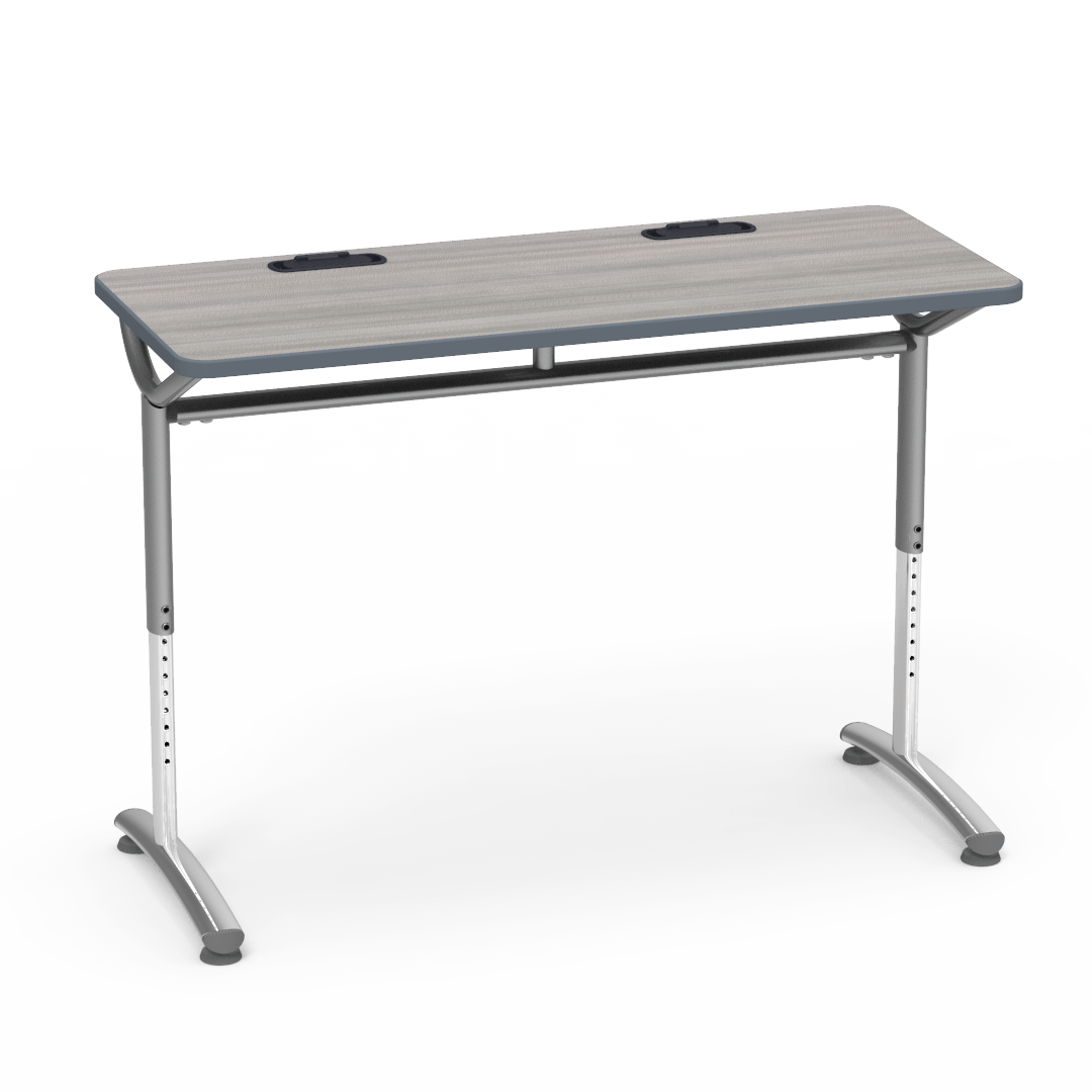 Virco TEXT Series Training Study Computer Desk Table with 2 Grommets 48"W x 20"D x 26"-34"H (TABLE-TE20488YADJGR2)