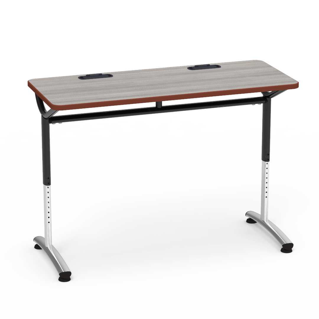 Virco TEXT Series Training Study Computer Desk Table with 2 Grommets 48"W x 20"D x 26"-34"H (TABLE-TE20488YADJGR2)