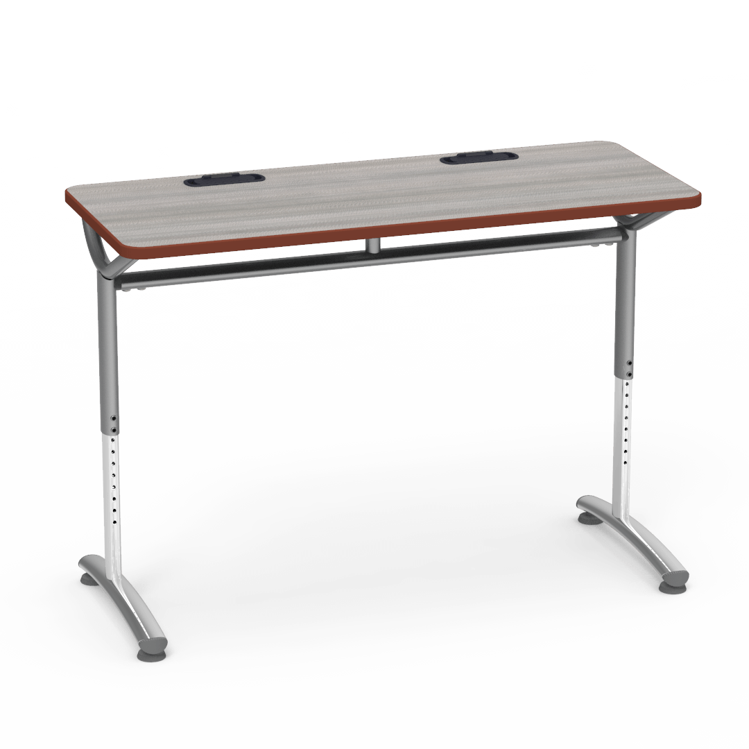Virco TEXT Series Training Study Computer Desk Table with 2 Grommets 48"W x 20"D x 26"-34"H (TABLE-TE20488YADJGR2)