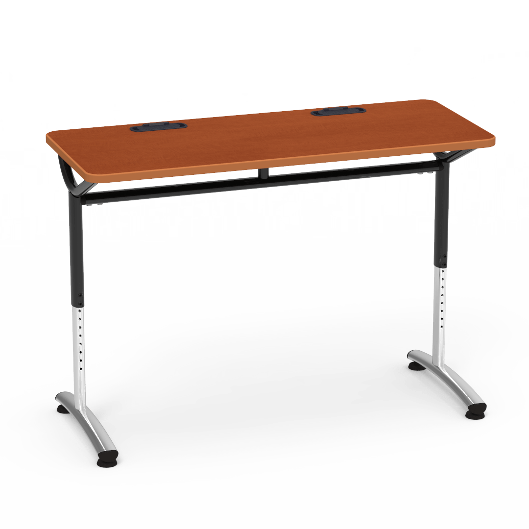 Virco TEXT Series Training Study Computer Desk Table with 2 Grommets 48"W x 20"D x 26"-34"H (TABLE-TE20488YADJGR2)