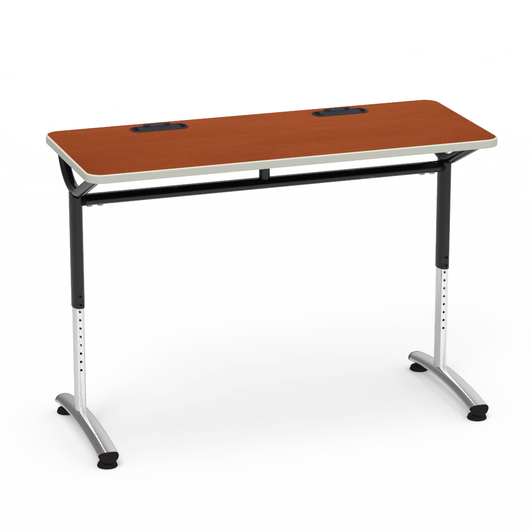 Virco TEXT Series Training Study Computer Desk Table with 2 Grommets 48"W x 20"D x 26"-34"H (TABLE-TE20488YADJGR2)