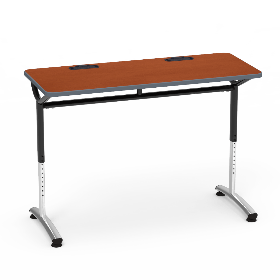 Virco TEXT Series Training Study Computer Desk Table with 2 Grommets 48"W x 20"D x 26"-34"H (TABLE-TE20488YADJGR2)