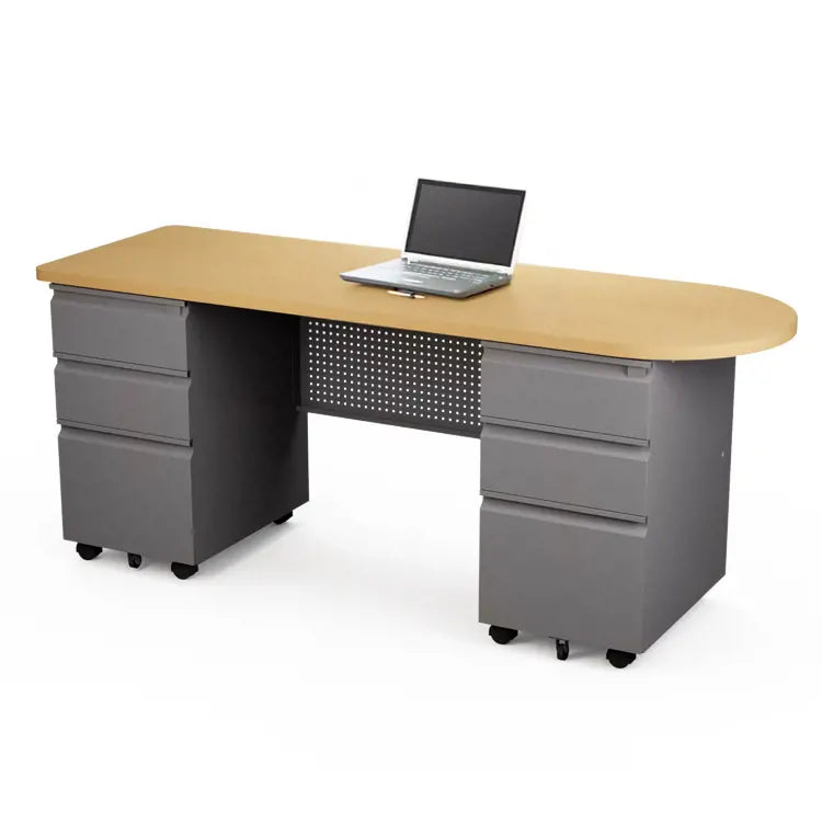 Allied Teacher Desk Double Pedestal Bullet Top Mobile Classroom Desk - 70"W x 24"D x 30"H (ALD-MTDP2470BLT)