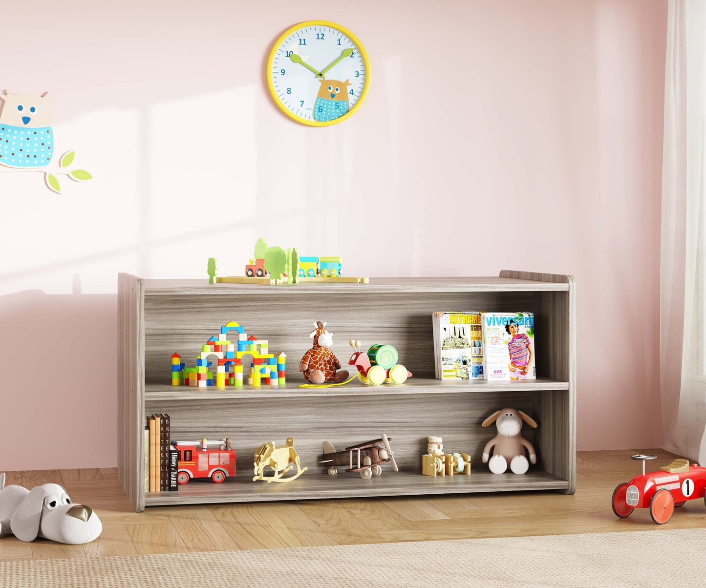 Tot Mate 2 - Level Double - Sided Toddler Island Storage Shelf 46"W x 23.5"D x 23.5"H Unassemble (TOT - TM2224R) - SchoolOutlet